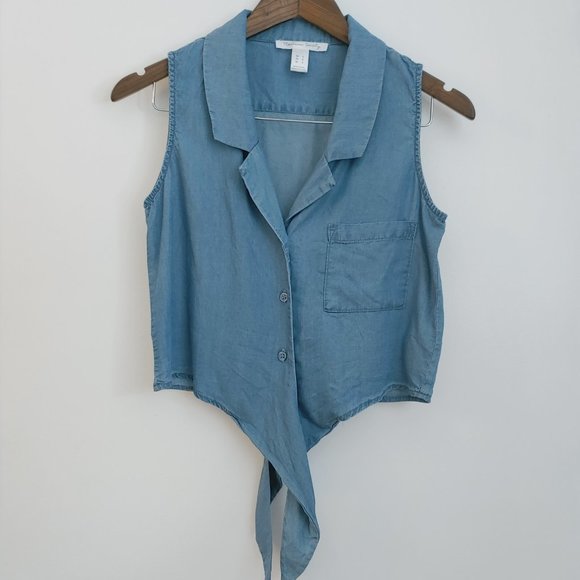 URBAN PLANET chambray crop button shirt - Picture 2 of 9